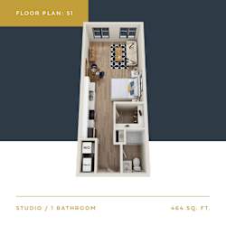 S1 Floor Plan | 464 Sq. Ft. at Converge KC Uptown, Kansas City Missouri
