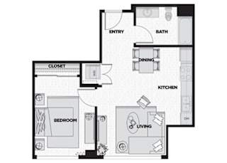 a floor plan of a room with a bedroom and a bathroom