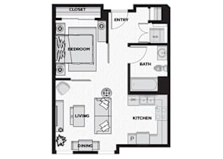 a floor plan of a small room with a bedroom and a living room
