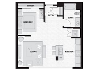 a floor plan of a small apartment with a bedroom and a living room