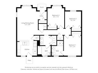 3bd 2bth Floor Plan at Ames Lake Neighborhood Apartments, St Paul, Minnesota