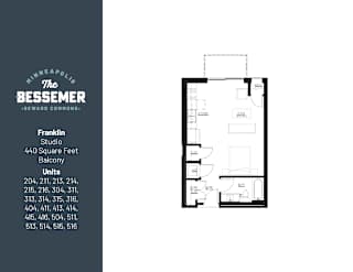Studio 440 sq.ft. balcony at The Bessemer at Seward Commons Apartments, Minneapolis, MN,  55404