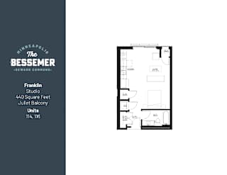 Studio 440 sq.ft. Juliet at The Bessemer at Seward Commons Apartments, Minneapolis, 55404