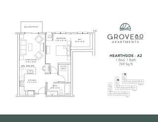 Hearthside - A2 Floor Plan at Grove80 Apartments, Cottage Grove