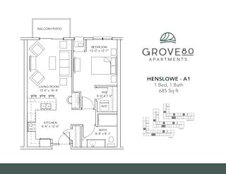 Henslowe - A1 Floor Plan at Grove80 Apartments, Cottage Grove, MN