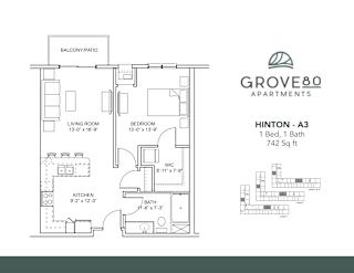 Hinton - A3 Floor Plan at Grove80 Apartments, Cottage Grove, Minnesota