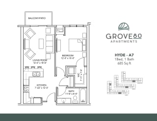 Hyde - A7 Floor Plan at Grove80 Apartments, Cottage Grove, 55016