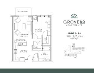 Hynes - A6-ADA Floor Plan at Grove80 Apartments, Cottage Grove, MN, 55016
