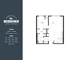 Cedar 1Bed 1Bath at The Bessemer at Seward Commons Apartments, MN, 55404