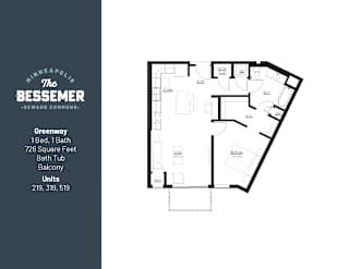 1Bed 1Bath 726 sq.Ft. at The Bessemer at Seward Commons Apartments, Minneapolis, Minnesota