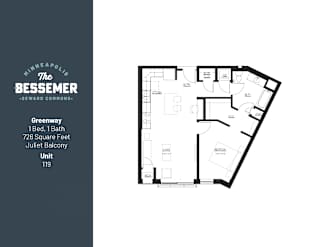 1Bed 1Bath 726 sq.Ft. Juliet at The Bessemer at Seward Commons Apartments, Minneapolis