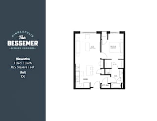 1Bed 1Bath 627 sq.Ft._1 at The Bessemer at Seward Commons Apartments, Minneapolis, MN,  55404