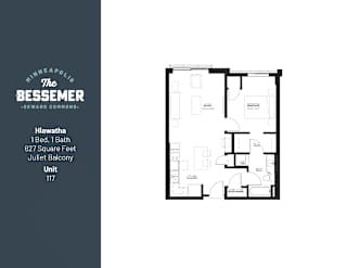 1Bed 1Bath 627 sq.Ft._juliet at The Bessemer at Seward Commons Apartments, Minnesota, 55404