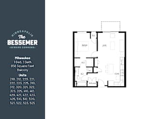 1Bed 1Bath 658 sq.ft. at The Bessemer at Seward Commons Apartments, Minneapolis, 55404