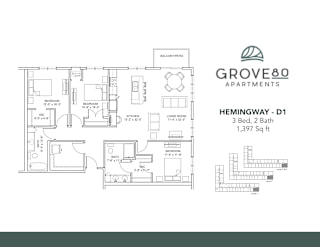 Hemingway - D1 Floor Plan at Grove80 Apartments, Cottage Grove, 55016