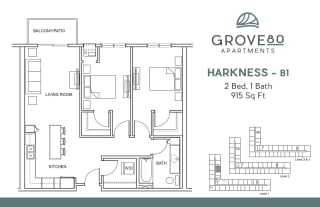 2 Bed 1 Bath Floorplan at Grove80 Apartments, Minnesota, 55016