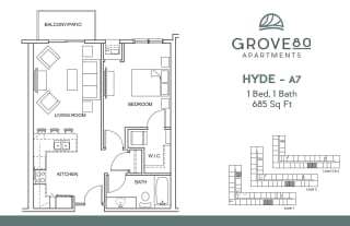 One Bed Floor Plan at Grove80 Apartments, Cottage Grove, MN