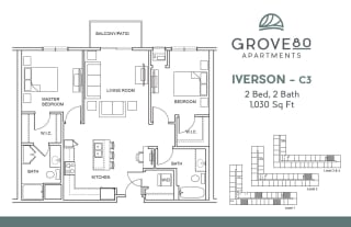 2 Bed 2 Bath Floor Plan at Grove80 Apartments, Cottage Grove, 55016
