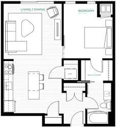 Denim Floor Plan at Viridium Apartments, Minneapolis, MN 55401
