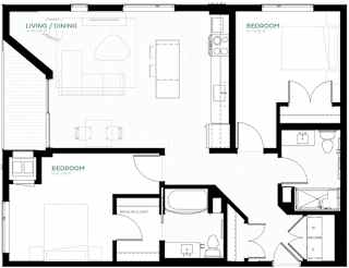 A black and white image of a floor plan for a house with labeled rooms.
