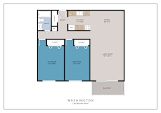 A floor plan of a Washington 2 Bedroom 905SF apartment.