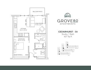Cedarhurst - S4 Floor Plan at Grove80 Apartments, Minnesota, 55016
