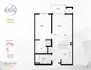1 bedroom 1 bath Floorplan B Floorplan at The Axis
