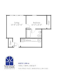 1 Bed 1 Bath Floor Plan at The Park Apartments, Minneapolis