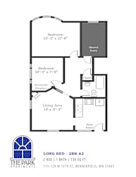 A floor plan for a 2 bedroom apartment at The Park Apartments.