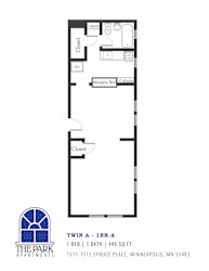 1 Bedroom 496 Sq Ft Floor Plan at The Park Apartments, Minneapolis, Minnesota