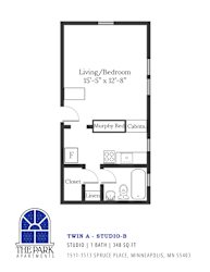 Studio 348sqft Floor Plan at The Park Apartments, Minneapolis, 55403