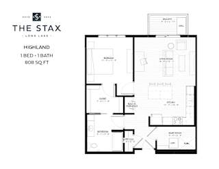 1 Bedroom Highland Floor Plan with 808 Square Feet at The Stax of Long Lake in MN