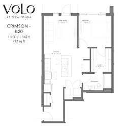 1 bedroom 1 bathroom floor plan Oat Volo at Texa Tonka Apartments, St Louis Park, MN