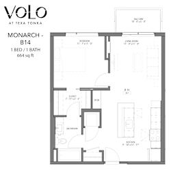 1 bedroom 1 bathroom floor plan S at Volo at Texa Tonka Apartments, Minnesota
