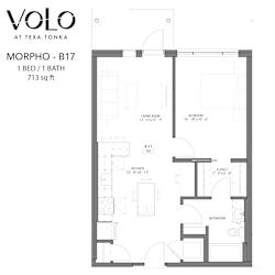 1 bedroom 1 bathroom floor plan T at Volo at Texa Tonka Apartments, Minnesota, 55426