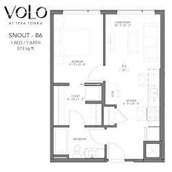 1 bedroom 1 bathroom floor plan Wat Volo at Texa Tonka Apartments, St Louis Park