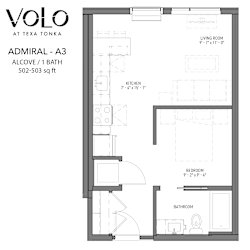 Studio 1 bathroom floor plan G at Volo at Texa Tonka Apartments, St Louis Park