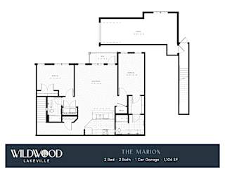 Two bed two bathroom floorplan with balcony at Wildwood Lakeville Apartments, Lakeville