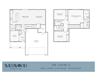 A floor plan for a home with three bedrooms and two bathrooms.