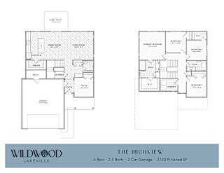 A floor plan for a 4 Bedroom, 2.5 Bath home with a 2 Car Garage and 2120 finished square feet.