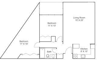 1 bedroom 1  bath  A Floor plan at Hillsborough Apartments, Roseville, 55113