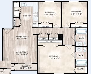 A floor plan of a house with labeled rooms and dimensions.