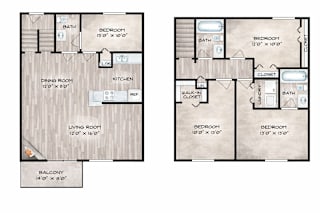 A floor plan of a two-story house with a balcony.