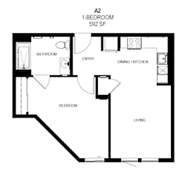 A 1 bedroom apartment with a living room, dining/kitchen area and bathroom at Tellus on Carson Apartments in Torrance, CA, 90502