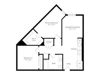 A black and white floor plan of a two bedroom apartment.
