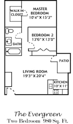 a floor plan of a house with two bedrooms and a living room