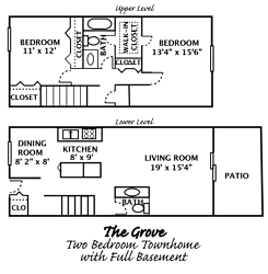 a floor plan of a small house with two bedrooms and a living room