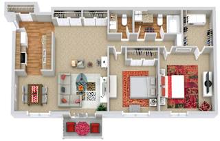 a floor plan of a house with a bedroom and living room
