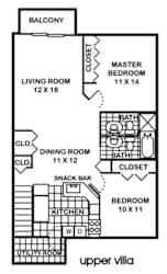 a floor plan of a small house with a kitchen and a living room