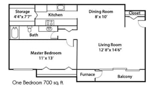 the floor plan of a small house with a kitchen and a living room
